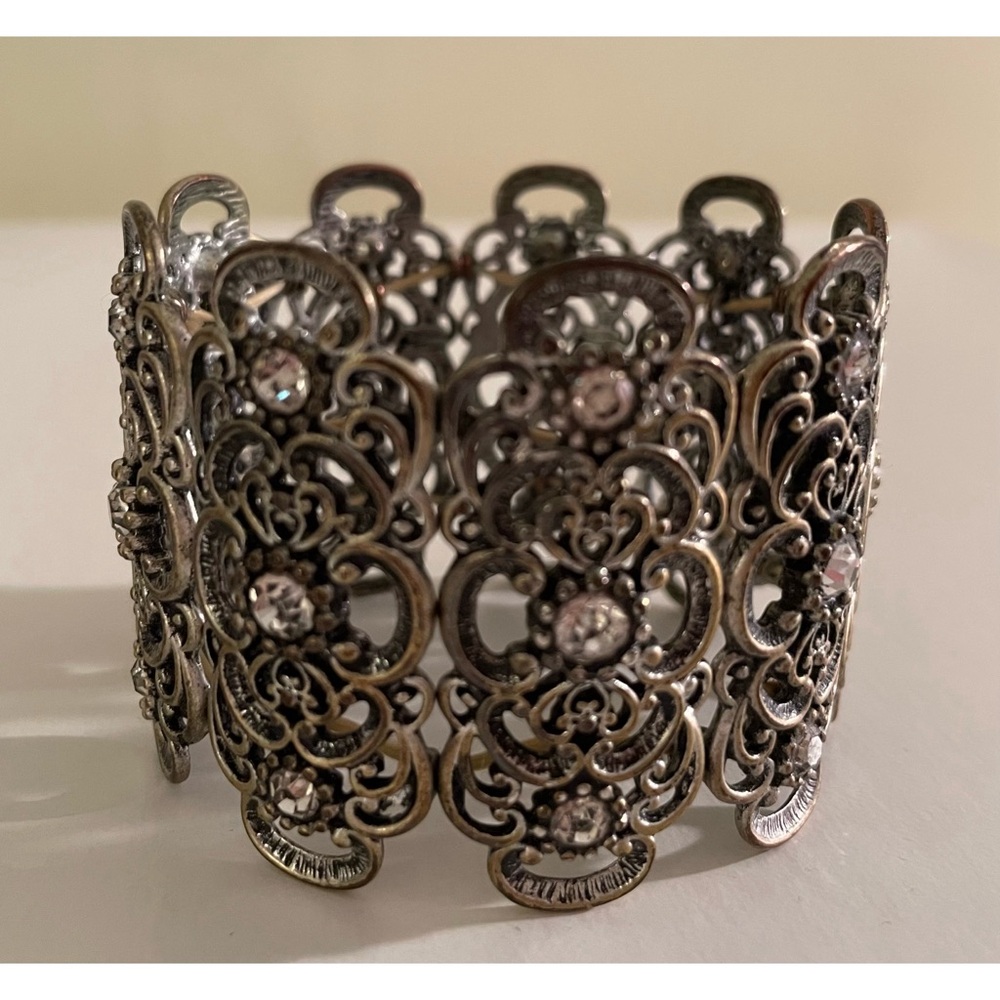 Metallic Stretch Wide Cuff Statement Bracelet - image 1